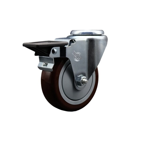 4'' Maroon Poly Wheel Swivel Bolt Hole Caster with Posi Lock Brake